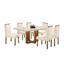 Ver imagem 2 de Conjunto Sala de Jantar 6 Lugares Mesa em MDF com Cadeiras Linho Mel e Creme 160cm Móveis Mundial