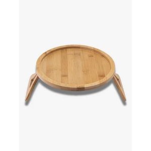 Bandeja Redonda de Bambu Natural para Braço de Sofá 25cm