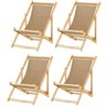 Kit 4 Espreguiçadeiras Preguiçosa Dobrável sem Braço Madeira Maciça com Tecido Bege - 1
