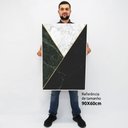 Ver imagem 3 de Quadro Decorativo em Canvas Geométrico Mármore Verde, Preto e Branco TaColado Moldura Madeira 90 x 6