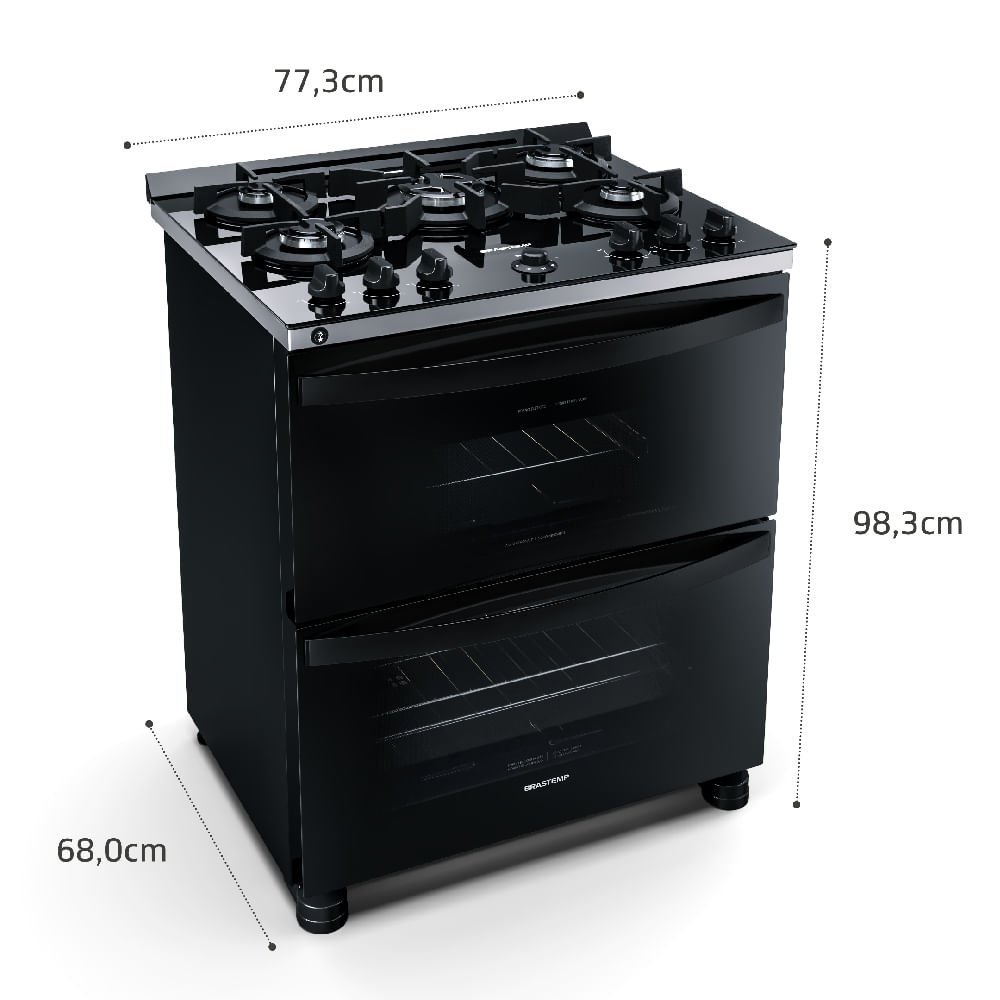 Fogão Brastemp 5 bocas Preto com duplo forno, mesa de vidro e turbo chama - BFD5VCE 110V - 3