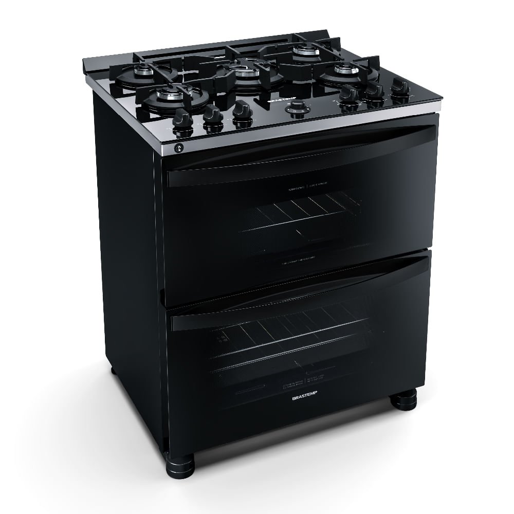 Fogão Brastemp 5 bocas Preto com duplo forno, mesa de vidro e turbo chama - BFD5VCE 110V - 2