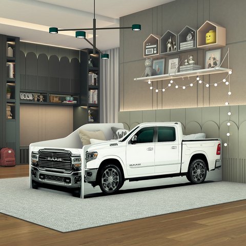 Cama Camionete Infantil Solteiro 100% Mdf Reforçada 193x91cm:branco