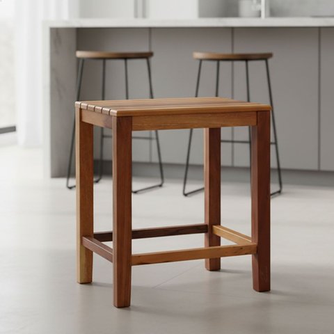 Banqueta Baixa Ripada em Madeira Maciça