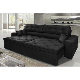 Sofá Austin Plus 2,02 m Retrátil com Molas Veludo Light Preto - Sofá na Web - 2 Sofá Austin Plus 2,02 m Retrátil com Molas Veludo Light Preto - Sofá na Web - 2