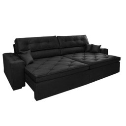 Sofá Austin Plus 2,02 M Retrátil com Molas Veludo Light Preto - Sofá na Web - 5