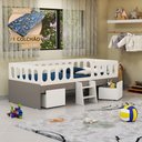 Ver imagem 1 de Cama Infantil Lara Solteiro com Nichos Escadinha e Colchão Branco e Cinza - Baby Mobília