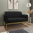 Ver imagem 2 de Kit 01 Namoradeira 02 Lugares e 02 Poltronas Marisa Linho Preto A79 Base Industrial Metálica Dourado