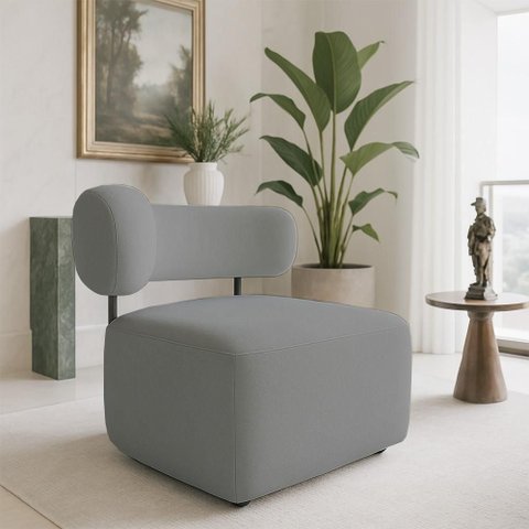 Poltrona Decorativa Orgânica Maya Veludo Grafite Ferro Preto - Pallazio