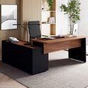 Ver imagem 1 de Mesa para Escritório em L Diretor Moderno 3 Gavetas MDP 180cm Nogal com Preto F5 Office