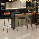 Ver imagem 2 de Kit 05 Banquetas Alta Bar Cozinha Sala De Jantar Milão L02 Couríssimo Camel Preto - Lyam Decor