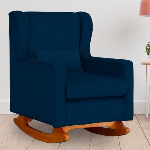 Poltrona Amamentação Balanço Aurora Suede Azul Marinho - Lm Decor