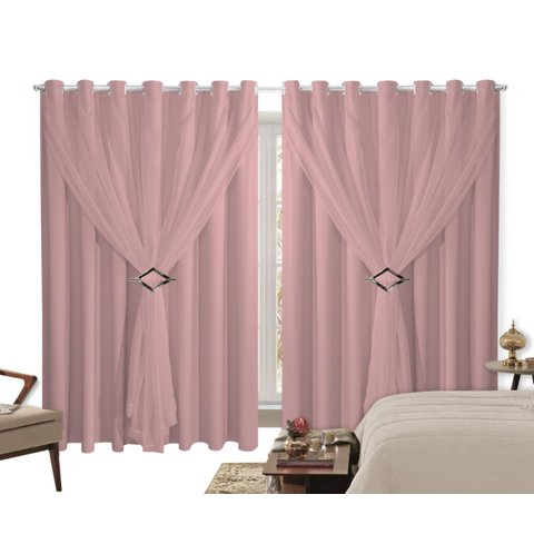 Cortina Blackout PVC 4,00m X 2,70m Com Voil Rosa