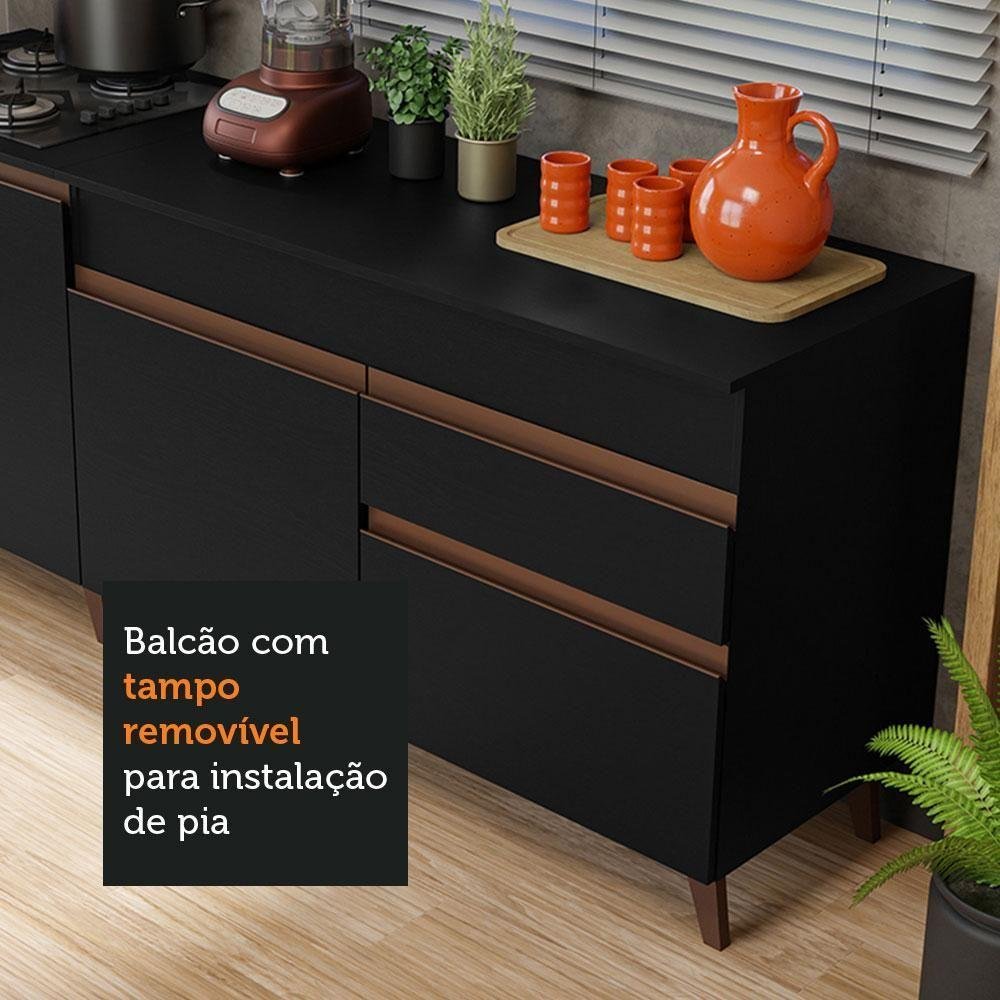 Kit com 2 Balcões de Cozinha Madesa Reims 4 Portas 1 Gaveta (Com Tampo) Preto - 4