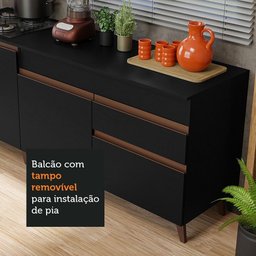 Kit com 2 Balcões de Cozinha Madesa Reims 4 Portas 1 Gaveta (Com Tampo) Preto - 4 Kit com 2 Balcões de Cozinha Madesa Reims 4 Portas 1 Gaveta (Com Tampo) Preto - 4