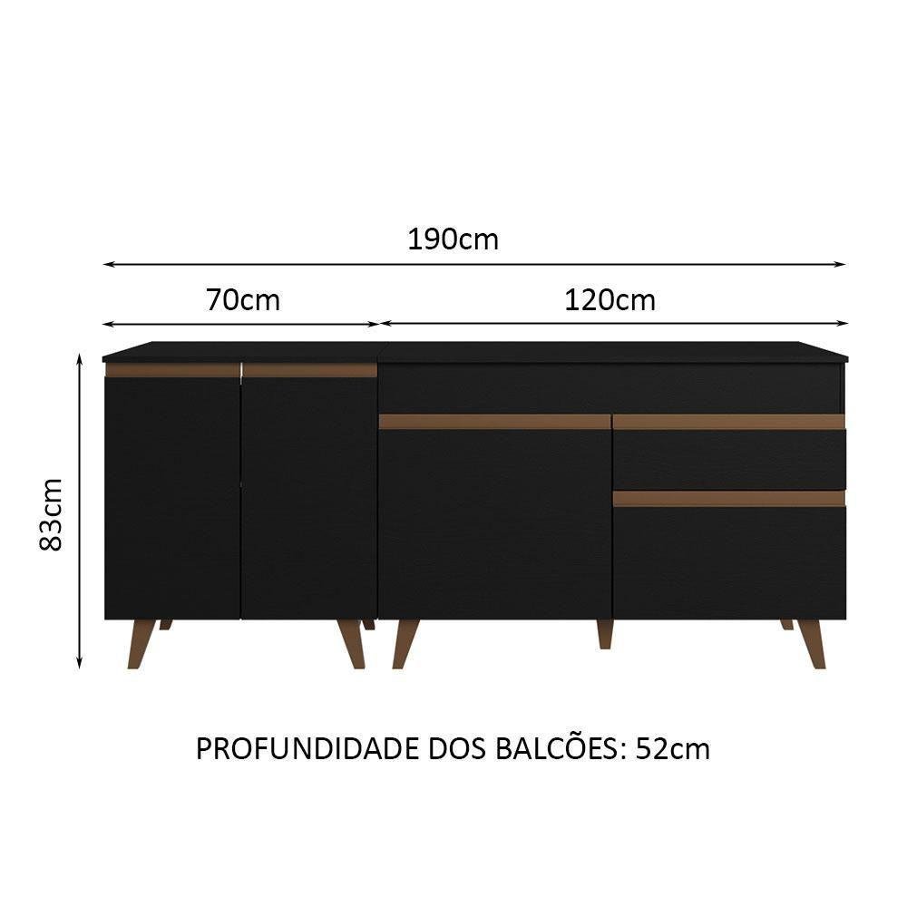 Kit com 2 Balcões de Cozinha Madesa Reims 4 Portas 1 Gaveta (Com Tampo) Preto - 10