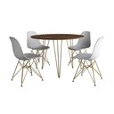 Ver imagem 6 de Mesa De Jantar Redonda 90Cm Amêndoa Clips 3 Pés Com 4 Cadeiras Brancas Base Dourada Cor: Amendoa