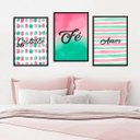 Ver imagem 2 de Kit 3 Quadros Gratidão, Amor, Fé Rosa/Verde 24x18cm - com vidro:Madeira preta