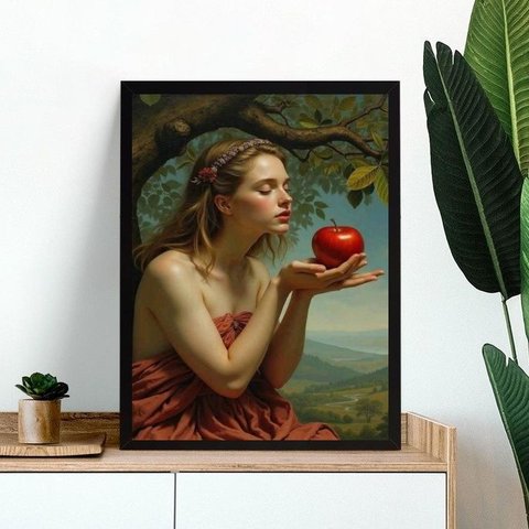 Quadro Decorativo Eva e a Maçã - Fruto Proibido 24x18cm - com Vidro:moldura Preta