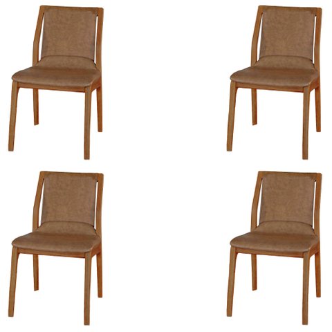 Kit 4 Cadeiras Decorativas Sala de Jantar Madeira Maciça Bruyne PU Marrom - Gran Belo