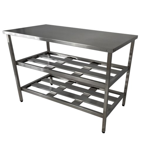 Mesa Aço Inox Profissional 130x60x90cm com 2 Prateleiras Fenestradas Nortinox