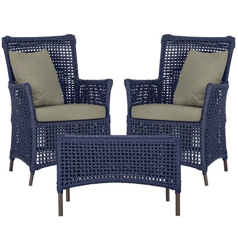 2 Poltronas e 1 Mesa Igapó Alumínio Marrom Corda Náutica E8 Azul