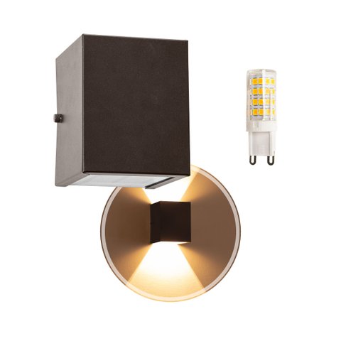 Arandela 2 Fachos Marrom + Lâmpada LED G9 5W 3000K para Parede Muro Externa e Interna St678