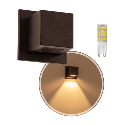 Arandela Box Cubo Pequena 1 Fachos MARROM + Led G9 5w 3000k St1319