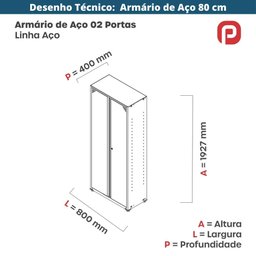 Armário Alto 2 Portas Pandin 80 Cm (largura) Inmetro Estrutura e Portas Aço Branco C/ Chave - 9
