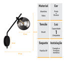 Ver imagem 7 de Arandela de Parede com Globo Jotta Preta - Vidro Âmbar