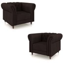 Ver imagem 2 de Kit 2 Poltronas Decorativas Sala de Estar Stanford Chesterfield Pés de Madeira Couro Marrom G58 - Gr