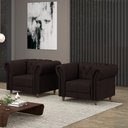 Ver imagem 1 de Kit 2 Poltronas Decorativas Sala de Estar Stanford Chesterfield Pés de Madeira Couro Marrom G58 - Gr