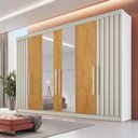 Ver imagem 1 de Guarda Roupa 6 Portas 2 Portas Ripadas Potente com Espelho 100% Mdf Off White Peroba - Móveis Europa
