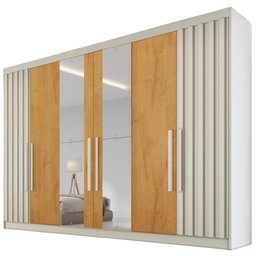 Guarda Roupa 6 Portas 2 Portas Ripadas Potente com Espelho 100% Mdf Off White Peroba - Móveis Europa - 2