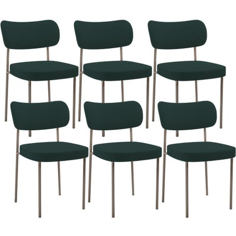 Kit 06 Cadeiras Estofadas para Sala de Jantar Melina Base Arena L02 Bouclê Verde - Lyam Decor