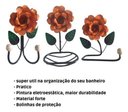 Ver imagem 3 de Kit 3 Peças para Banheiro com Flores em Ferro:laranja