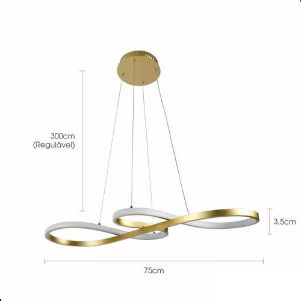 Lustre Led 45w Moderno Unlimited Dourado C/ Controle 75cm - 4