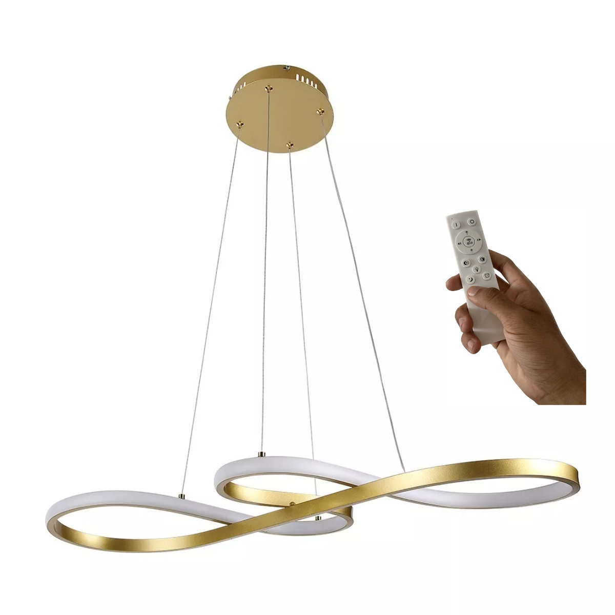 Lustre Led 45w Moderno Unlimited Dourado C/ Controle 75cm