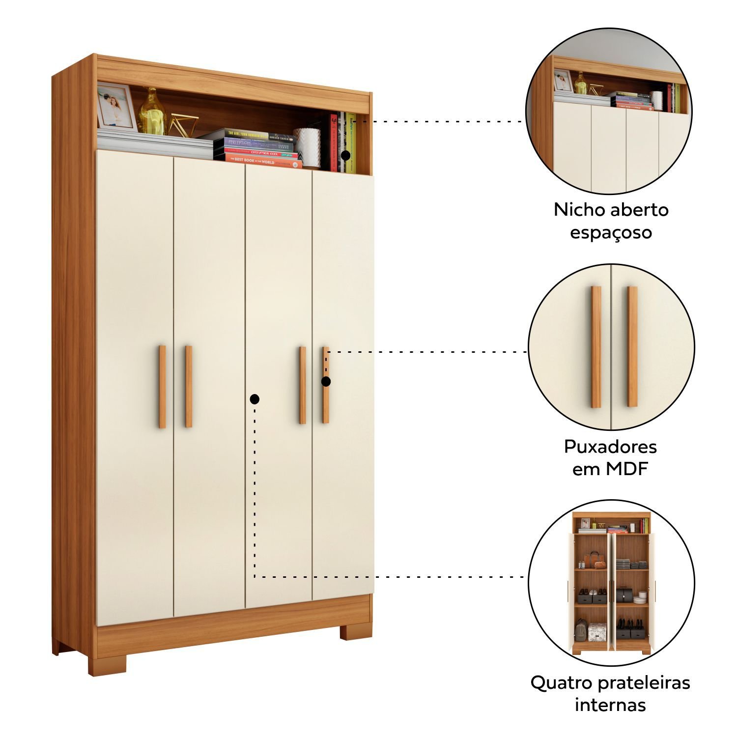 Armário Multiuso Duplo Nt4040 8 Portas Freijó/off White Notável