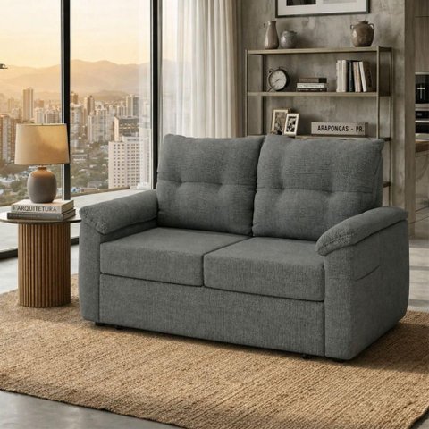 Sofá Cama 2 Lugares Casal 1,60 Mts Chenile Tiffany Matrix Cor:linho Grosso Cinza Escuro