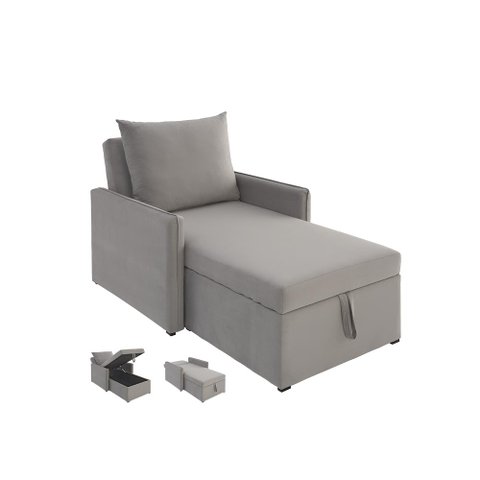 Sofá 3 em 1 Chaise, Cama e Baú Neve Bege Estofama