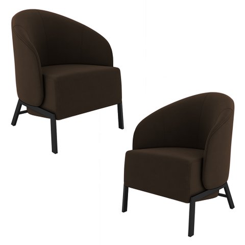 Kit 2 Poltronas Decorativa Sala de Estar Kenya Pés em Ferro Veludo Preto/marrom G33 - Gran Belo