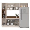 Ver imagem 4 de Cozinha Koya 4 Peças 236,8x214cm Armários Aéreos Paneleiro Balcão c/ Tampo Rodapé Creme 250048