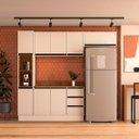 Ver imagem 1 de Cozinha Koya 4 Peças 236,8x214cm Armários Aéreos Paneleiro Balcão c/ Tampo Rodapé Creme 250048