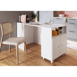 Balcão Multiuso 68,4cm C/ Rodízios e Mesa Retrátil Bl1000 Art In Móveis - Branco - 5