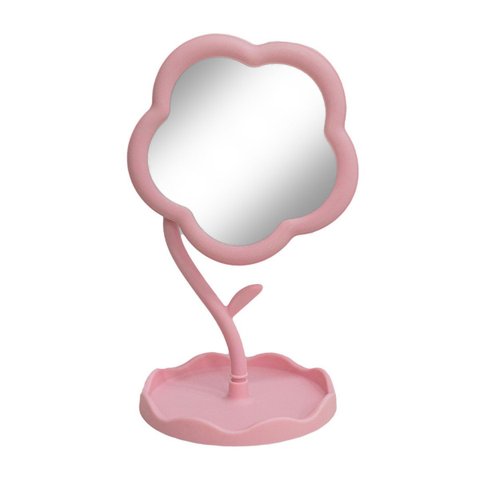 Espelho de Mesa Flor com Base Porta-Jóias 18x10cm – Praticidade e Charme para o Seu Espaço:Rosa