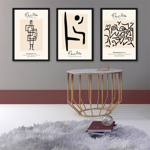 Kit 3 Quadros Artes Minimalistas Paul Klee 45x34cm:madeira Branca