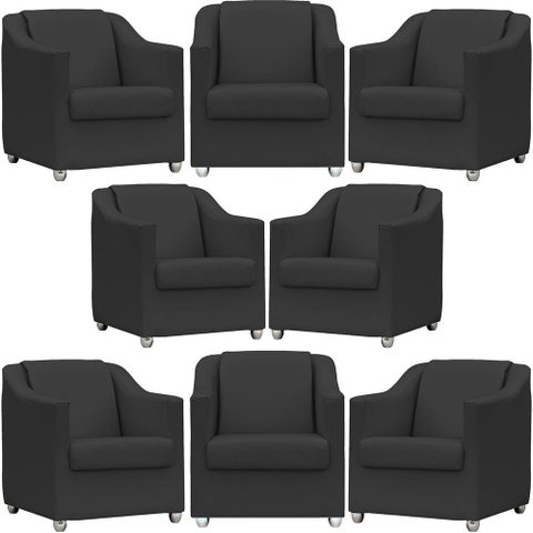Kit 8 Poltronas Mila Corino Cores Pé de Plástico Cromado - Preto Corino
