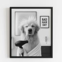 Ver imagem 1 de Quadro Banheiro Golden Retriever - Bad Day Hair 45x34cm - com Vidro:moldura Preta