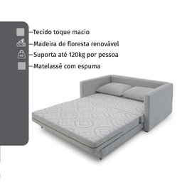Sofa Cama Casal 147cm Trento Bege Estofama - 6